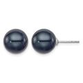 Sterling Silver Rh-plated 10-11mm Black FWC Round Pearl Earrings