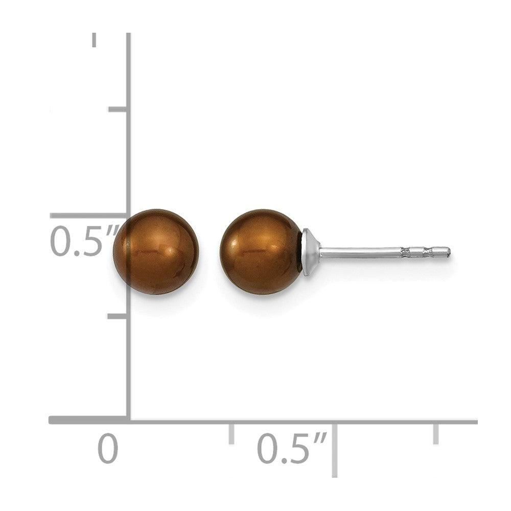Sterling Silver Rh-plated 5-6mm Brown FW Cultured Round Pearl Stud Earring