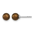 Sterling Silver Rh-plated 5-6mm Brown FW Cultured Round Pearl Stud Earring