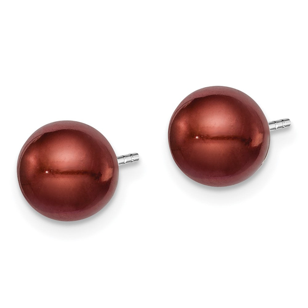 Sterling Silver Rh-plated 7-8mm Brown FW Cultured Round Pearl Stud Earring