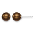 Sterling Silver Rh-plated 7-8mm Brown FW Cultured Round Pearl Stud Earring