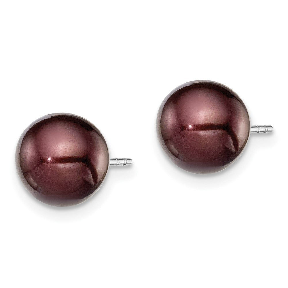 Sterling Silver Rh-plated 8-9mm Brown FW Cultured Round Pearl Stud Earring
