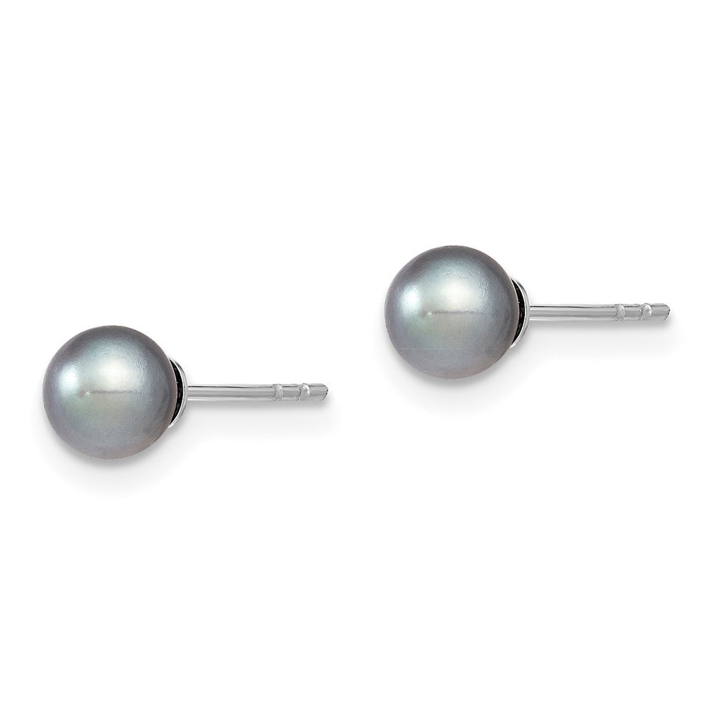 SSilver Rhodium-plated 5-6mm Grey FW Cultured Round Pearl Stud Earrings
