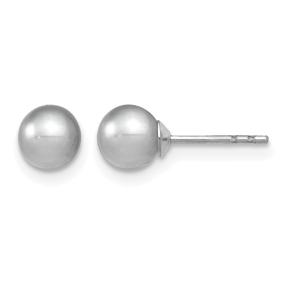 SSilver Rhodium-plated 5-6mm Grey FW Cultured Round Pearl Stud Earrings