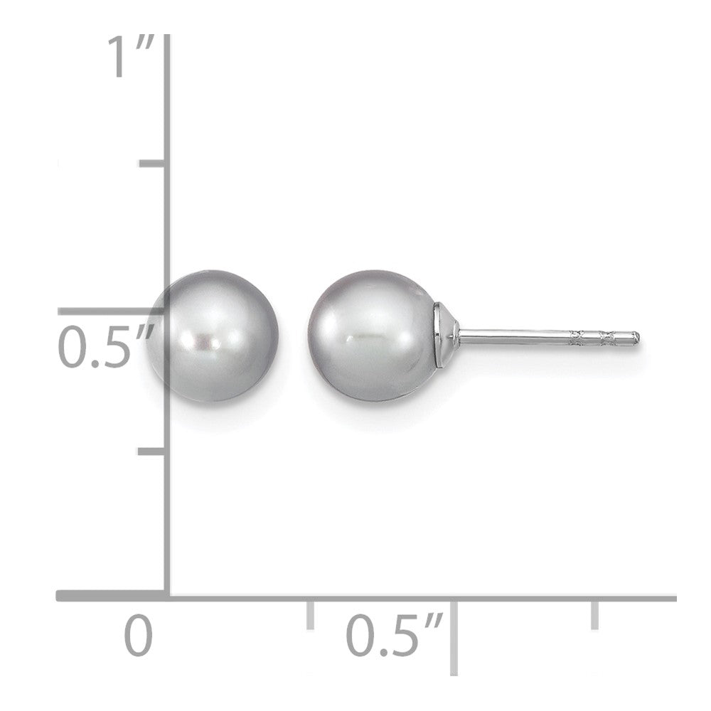 Sterling Silver RH 6-7mm Grey FW Cultured Round Pearl Stud Earrings