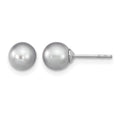 Sterling Silver RH 6-7mm Grey FW Cultured Round Pearl Stud Earrings
