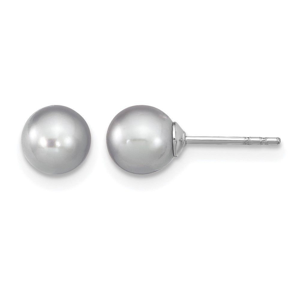 Sterling Silver RH 6-7mm Grey FW Cultured Round Pearl Stud Earrings
