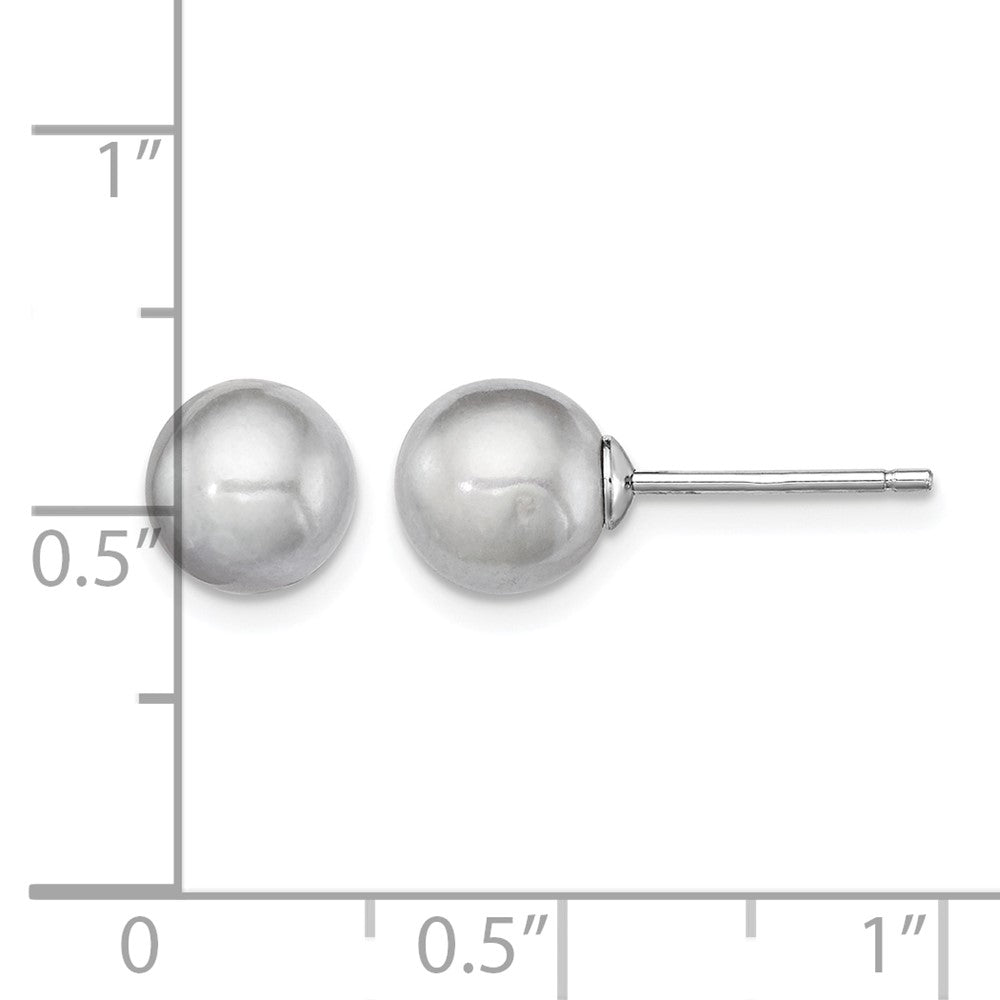 Sterling Silver Rh-plated 7-8mm Grey FW Cultured Round Pearl Stud Earrings