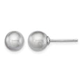 Sterling Silver Rh-plated 7-8mm Grey FW Cultured Round Pearl Stud Earrings