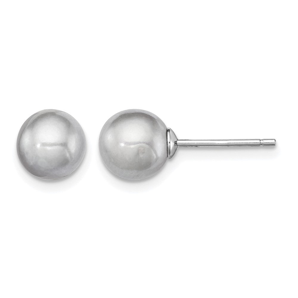 Sterling Silver Rh-plated 7-8mm Grey FW Cultured Round Pearl Stud Earrings