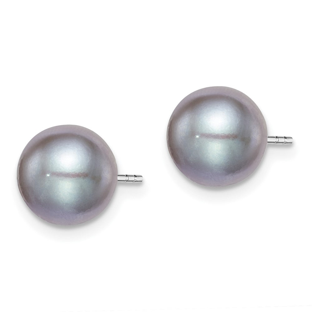 Sterling Silver Rh-plated 8-9mm Grey FW Cultured Round Pearl Stud Earrings
