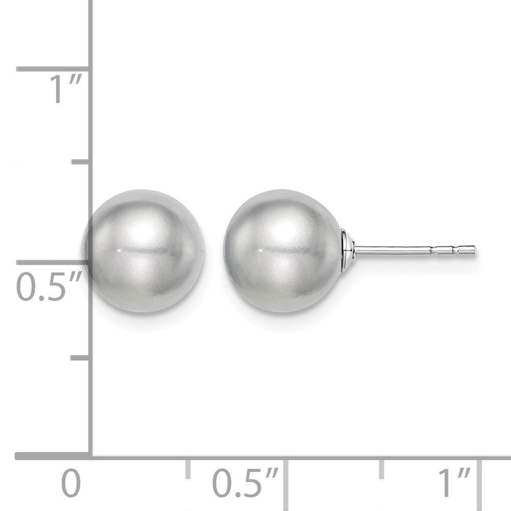 Sterling Silver Rh-plated 8-9mm Grey FW Cultured Round Pearl Stud Earrings