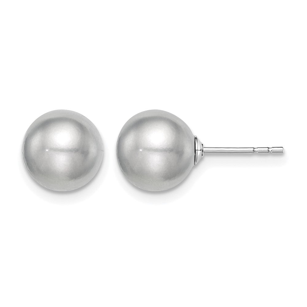 Sterling Silver Rh-plated 8-9mm Grey FW Cultured Round Pearl Stud Earrings