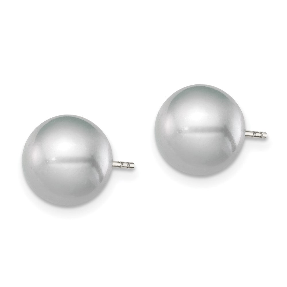 Sterling Silver Rh-plated 9-10mm Grey FW Cultured Round Pearl Stud Earrings