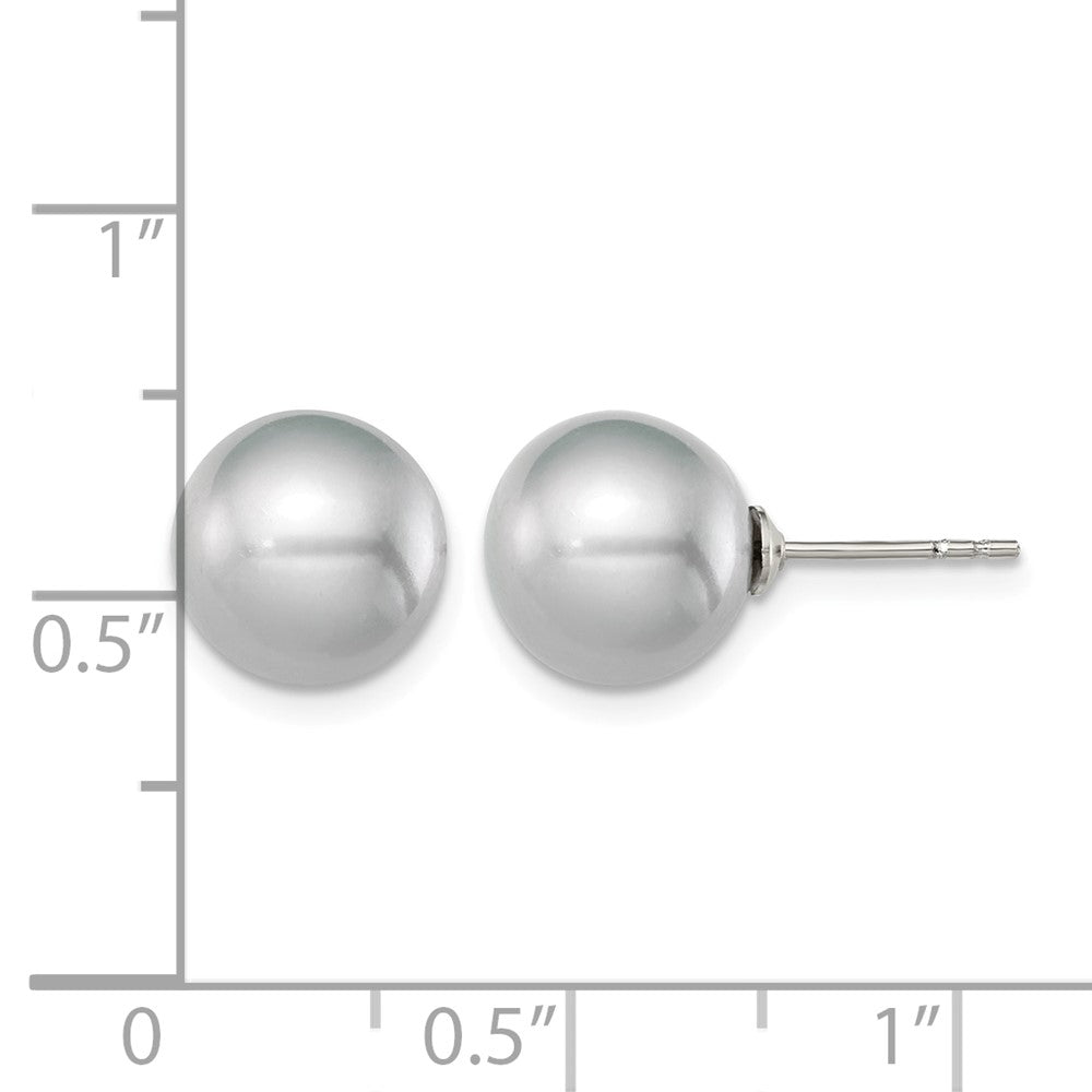 Sterling Silver Rh-plated 9-10mm Grey FW Cultured Round Pearl Stud Earrings