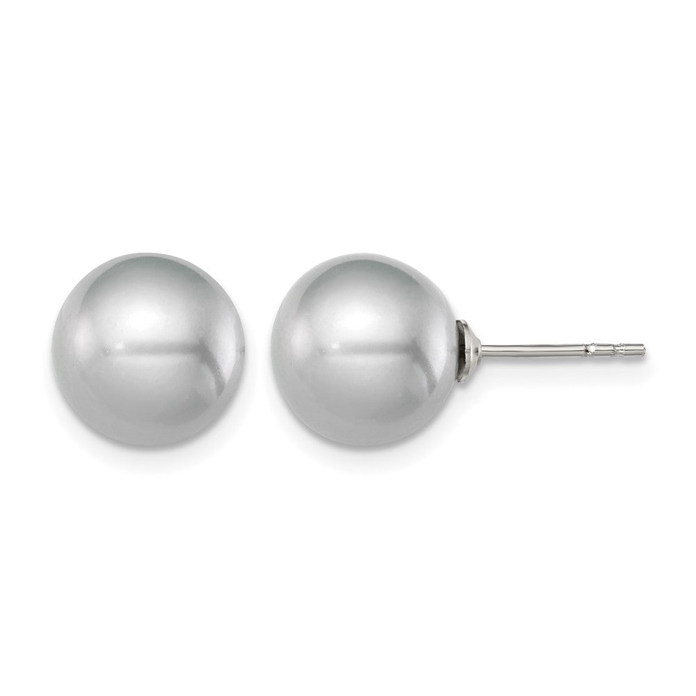 Sterling Silver Rh-plated 9-10mm Grey FW Cultured Round Pearl Stud Earrings