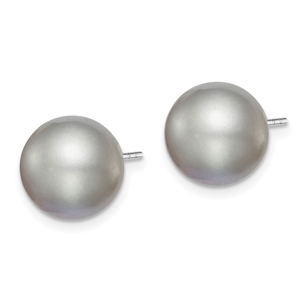 Sterling Silver Rh-plated 10-11mm Grey FW Cultured Round Pearl Stud Earring