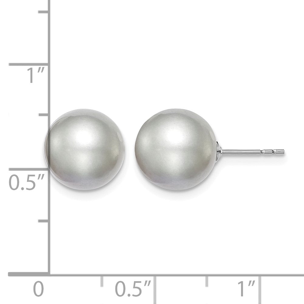 Sterling Silver Rh-plated 10-11mm Grey FW Cultured Round Pearl Stud Earring