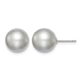 Sterling Silver Rh-plated 10-11mm Grey FW Cultured Round Pearl Stud Earring
