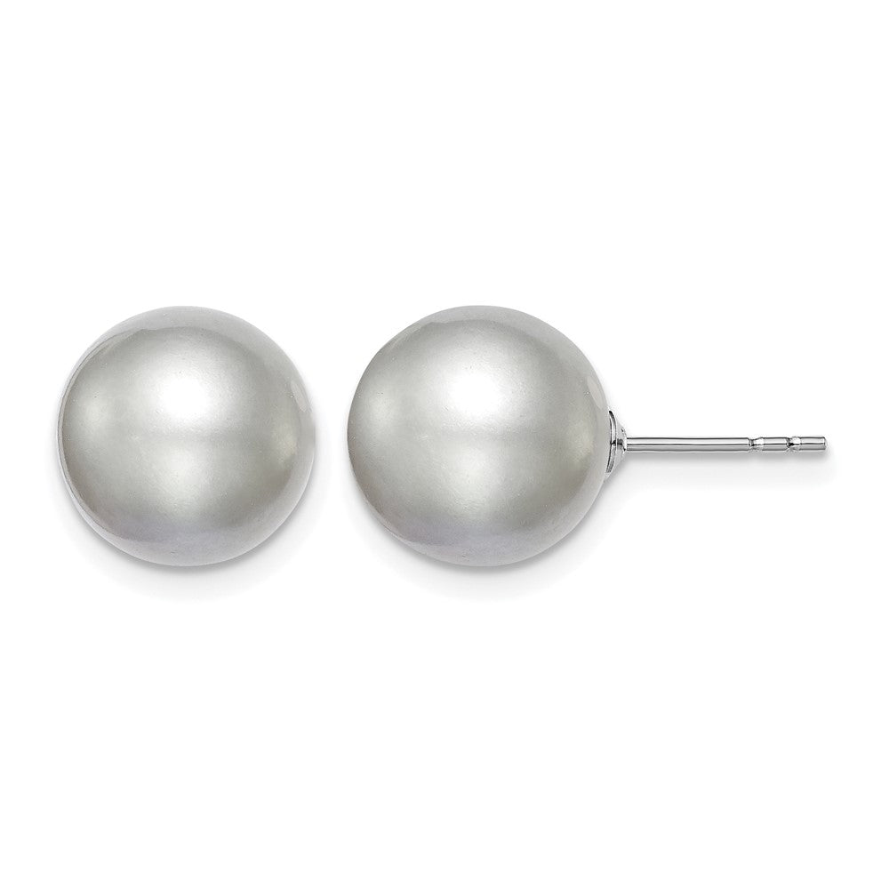 Sterling Silver Rh-plated 10-11mm Grey FW Cultured Round Pearl Stud Earring