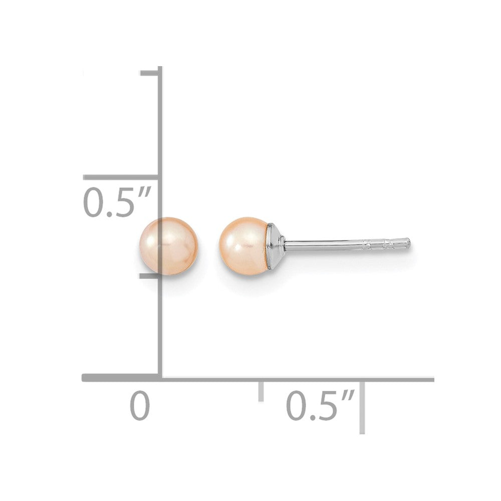 Sterling Silver RH 3-4mm Pink FW Cultured Round Pearl Stud Earrings