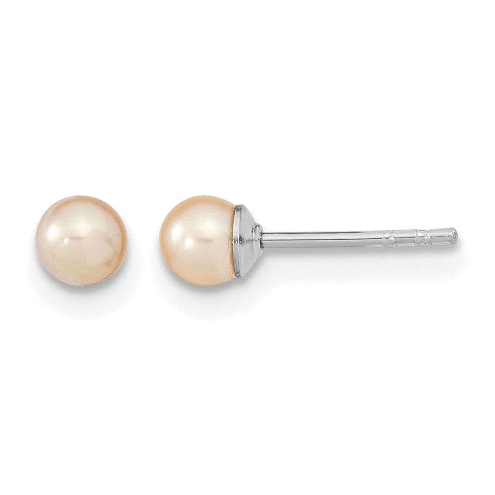 Sterling Silver RH 3-4mm Pink FW Cultured Round Pearl Stud Earrings