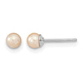 Sterling Silver RH 3-4mm Pink FW Cultured Round Pearl Stud Earrings
