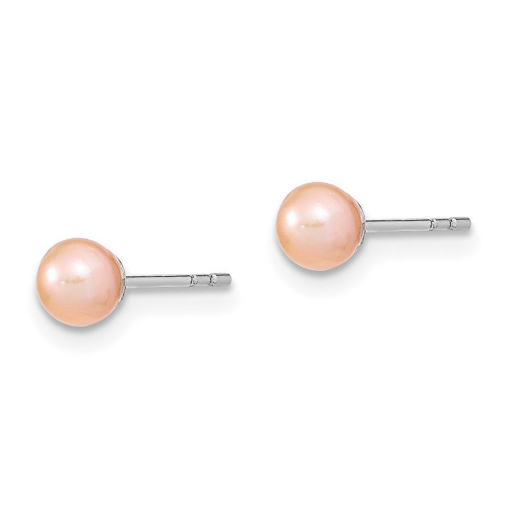 Sterling Silver RH 4-5mm Pink FW Cultured Round Pearl Stud Earrings