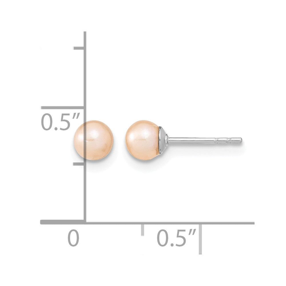 Sterling Silver RH 4-5mm Pink FW Cultured Round Pearl Stud Earrings