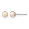 Sterling Silver RH 4-5mm Pink FW Cultured Round Pearl Stud Earrings