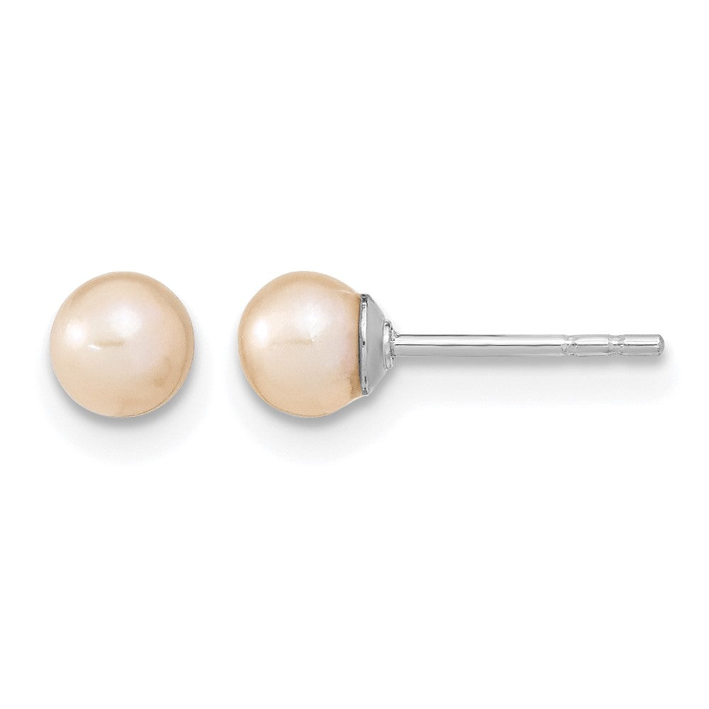 Sterling Silver RH 4-5mm Pink FW Cultured Round Pearl Stud Earrings