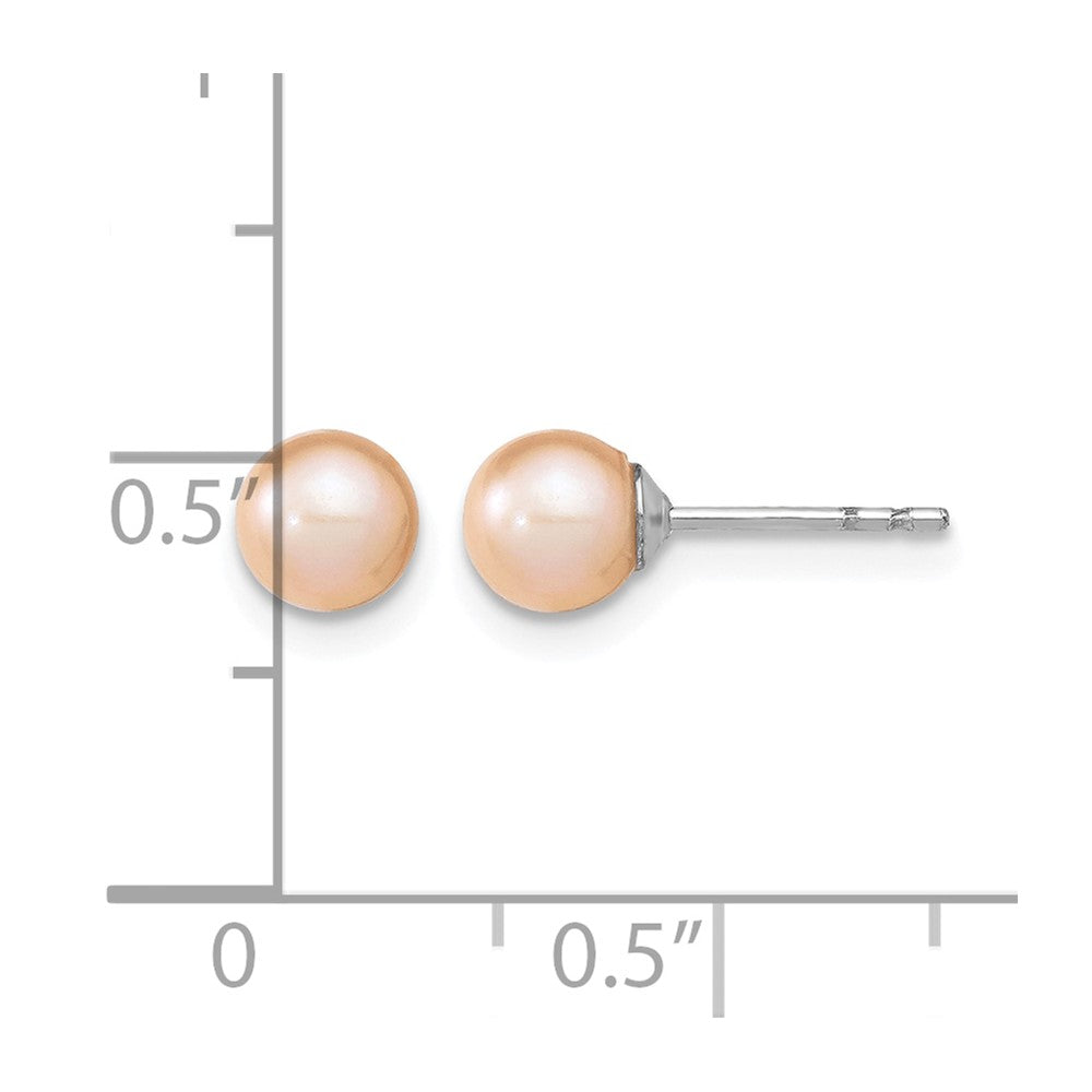 Sterling Silver RH 5-6mm Pink FW Cultured Round Pearl Stud Earrings