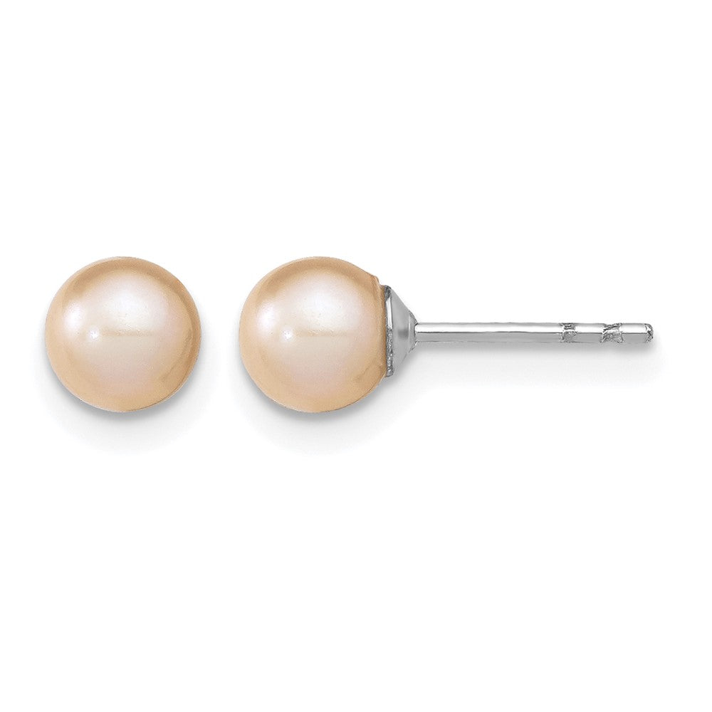 Sterling Silver RH 5-6mm Pink FW Cultured Round Pearl Stud Earrings