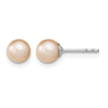 Sterling Silver RH 5-6mm Pink FW Cultured Round Pearl Stud Earrings