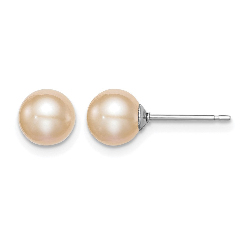 Sterling Silver RH Plated 6-7mm Pink FW Cultured Round Pearl Stud Earrings