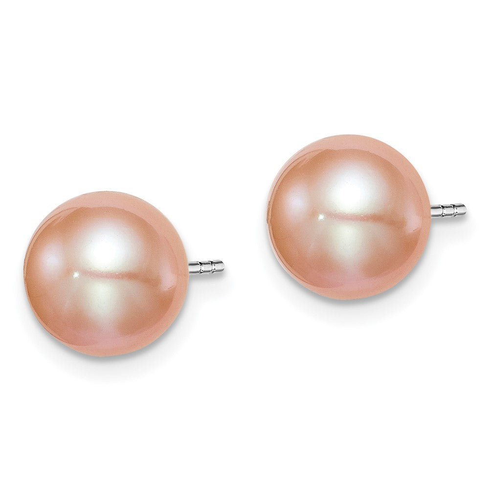 Sterling Silver Rh-plated 8-9mm Pink FW Cultured Round Pearl Stud Earrings