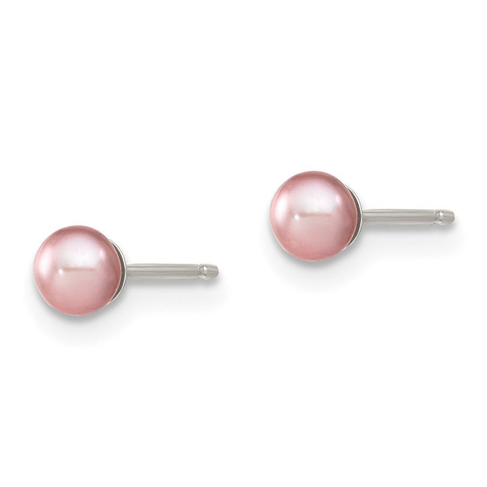 Sterling Silver Rh-plated 3-4mm Purple FW Cultured Round Pearl Stud Earring