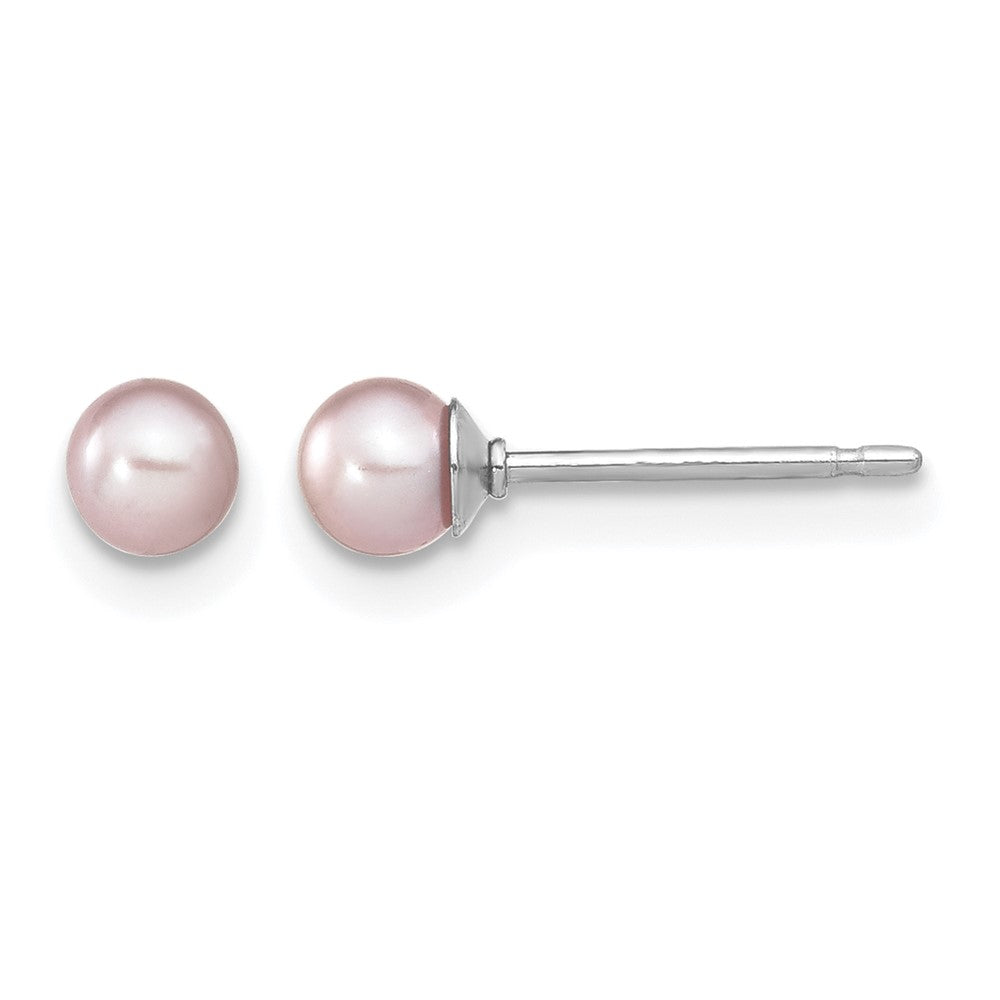 Sterling Silver Rh-plated 3-4mm Purple FW Cultured Round Pearl Stud Earring