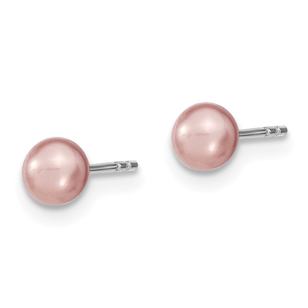 Sterling Silver Rhodium-plated 4-5mm Purple FWC Round Pearl Stud Earrings