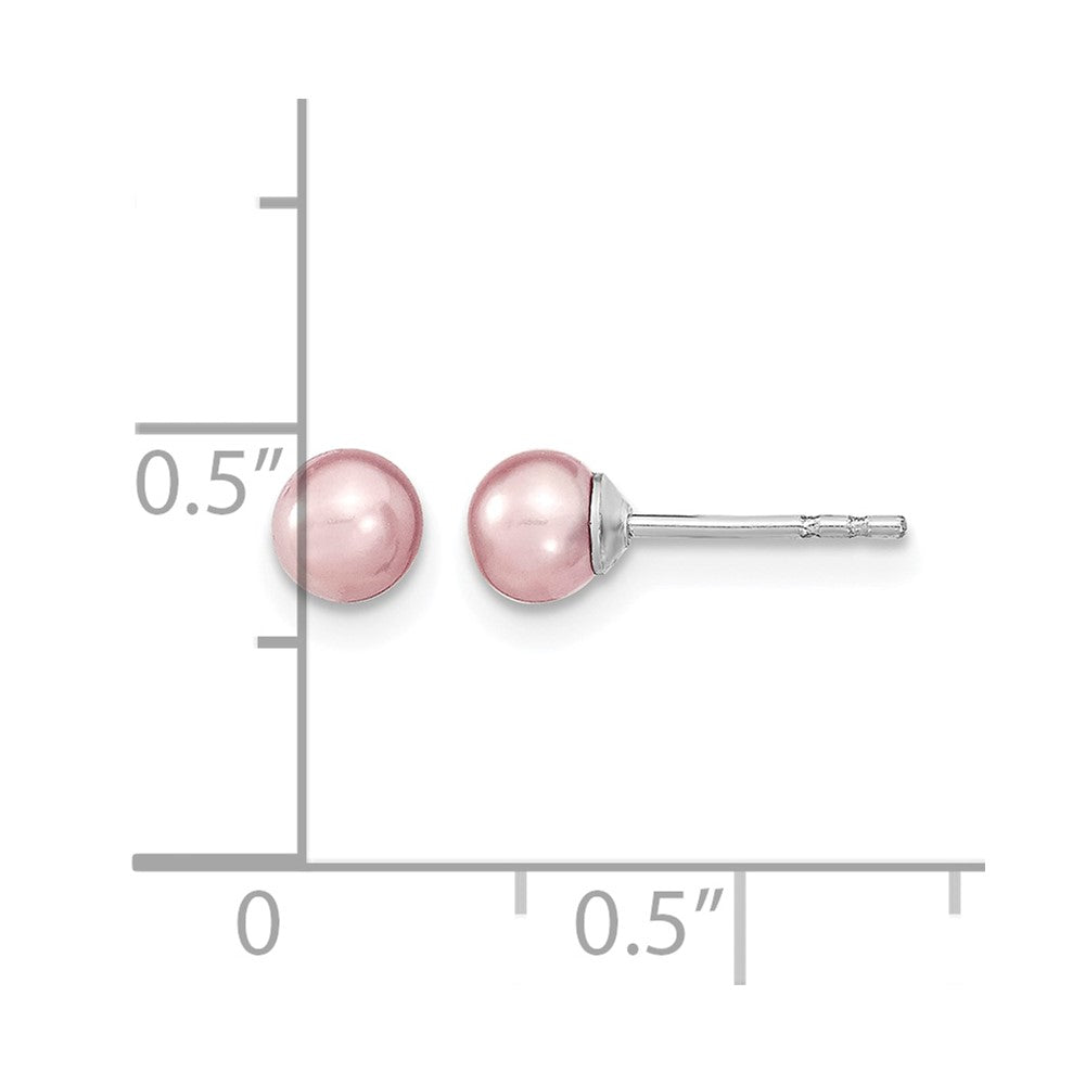 Sterling Silver Rhodium-plated 4-5mm Purple FWC Round Pearl Stud Earrings