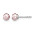 Sterling Silver Rhodium-plated 4-5mm Purple FWC Round Pearl Stud Earrings