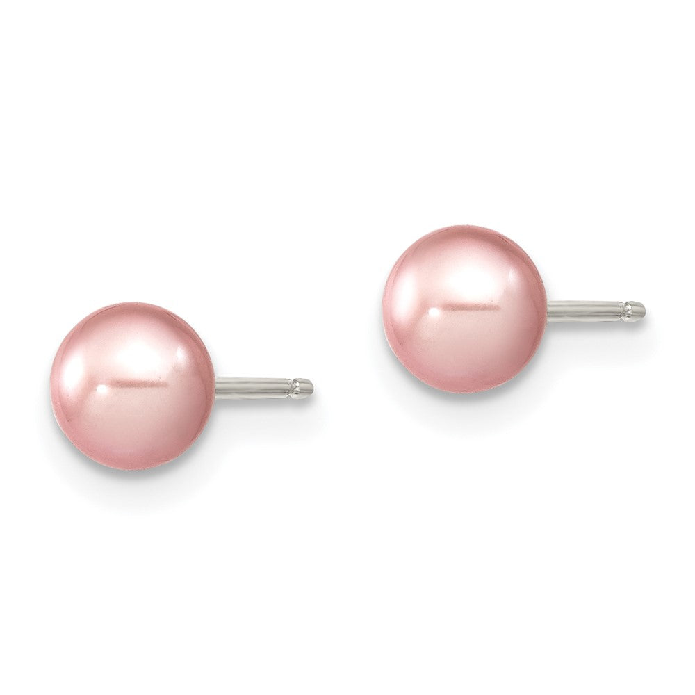 Sterling Silver Rh-plated 5-6mm Purple FW Cultured Round Pearl Stud Earring