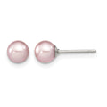 Sterling Silver Rh-plated 5-6mm Purple FW Cultured Round Pearl Stud Earring