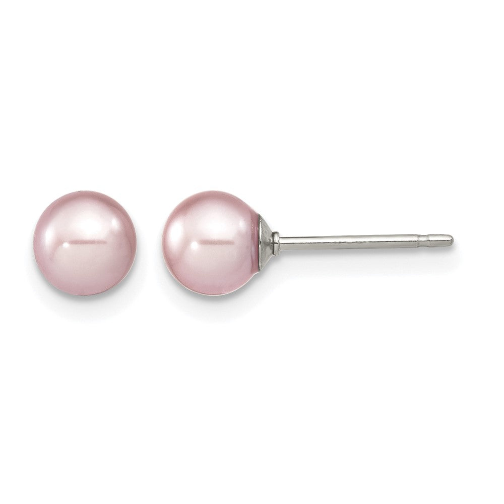 Sterling Silver Rh-plated 5-6mm Purple FW Cultured Round Pearl Stud Earring