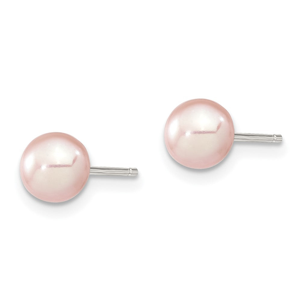 Sterling Silver Rh-plated 6-7mm Purple FW Cultured Round Pearl Stud Earring