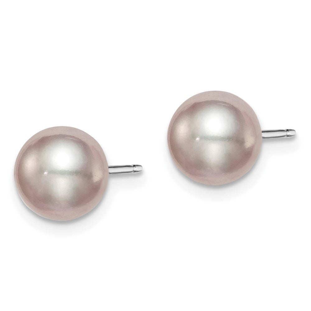 Sterling Silver Rh-plated 7-8mm Purple FW Cultured Round Pearl Stud Earring