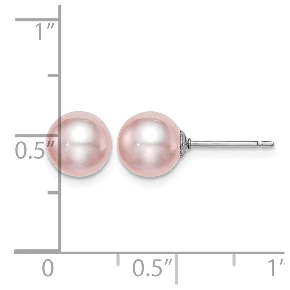Sterling Silver Rh-plated 7-8mm Purple FW Cultured Round Pearl Stud Earring