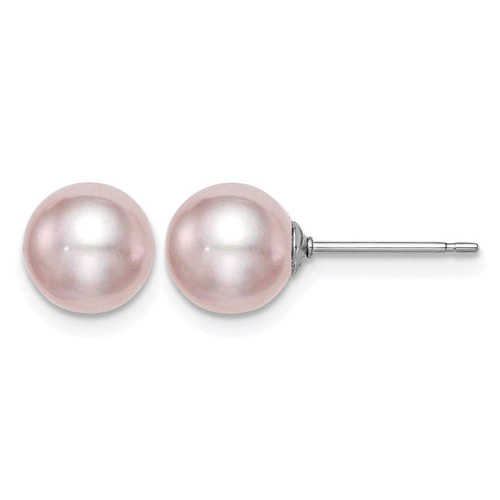 Sterling Silver Rh-plated 7-8mm Purple FW Cultured Round Pearl Stud Earring