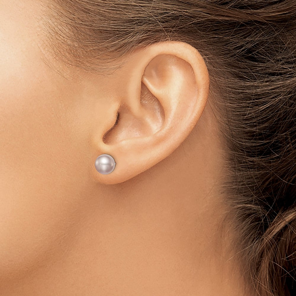 Sterling Silver Rh-plated 8-9mm Purple FW Cultured Round Pearl Stud Earring