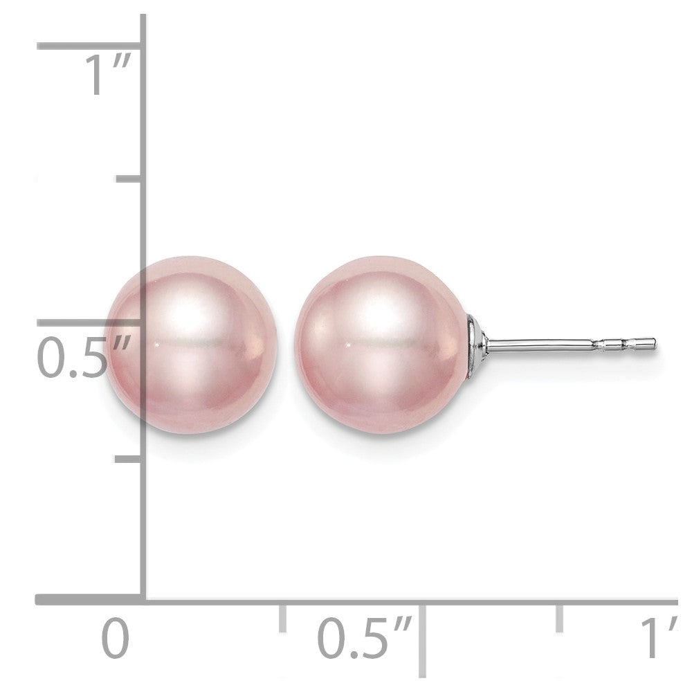 Sterling Silver Rh-plated 8-9mm Purple FW Cultured Round Pearl Stud Earring